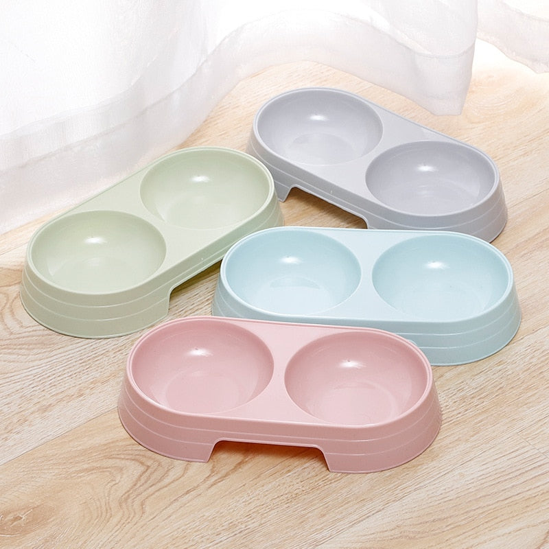 Macarone Double Pet Bowl Plastic Puppy Cat Food Water Drinking Dish Feeder Cat Puppy Feeding Supplies Small Dog Accessories