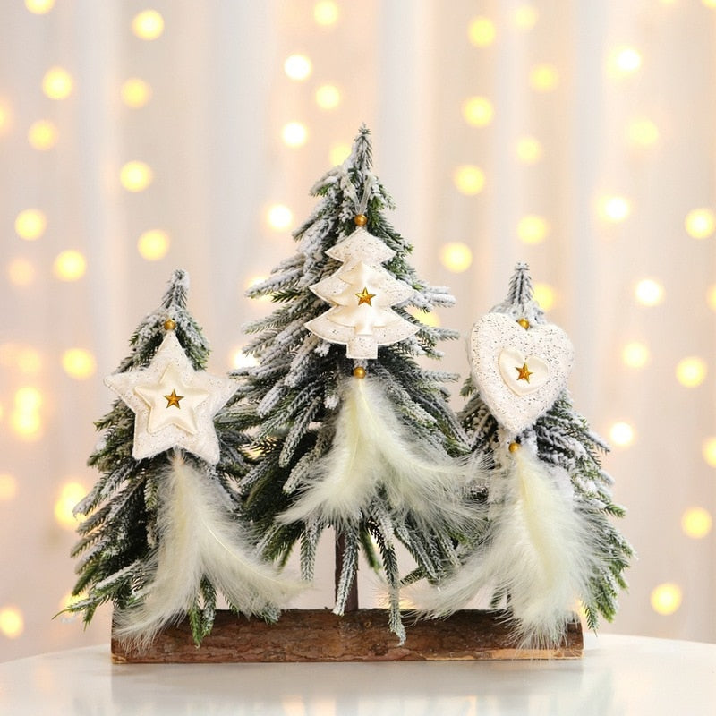 Creative Christmas Decorations Ornaments White Feather Star Heart Christmas Tree Hanging Pendants Christmas Decorations for Home
