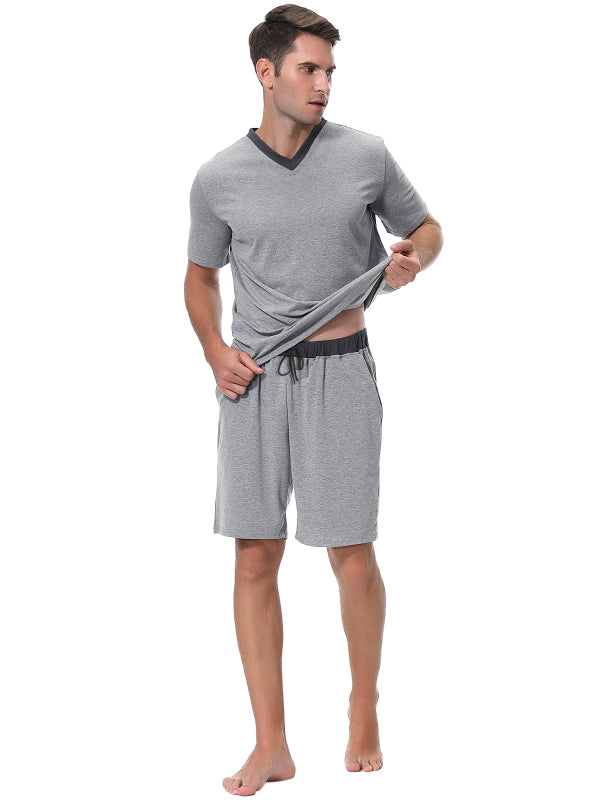Men's V-Neck Color Block Pajama Short Set