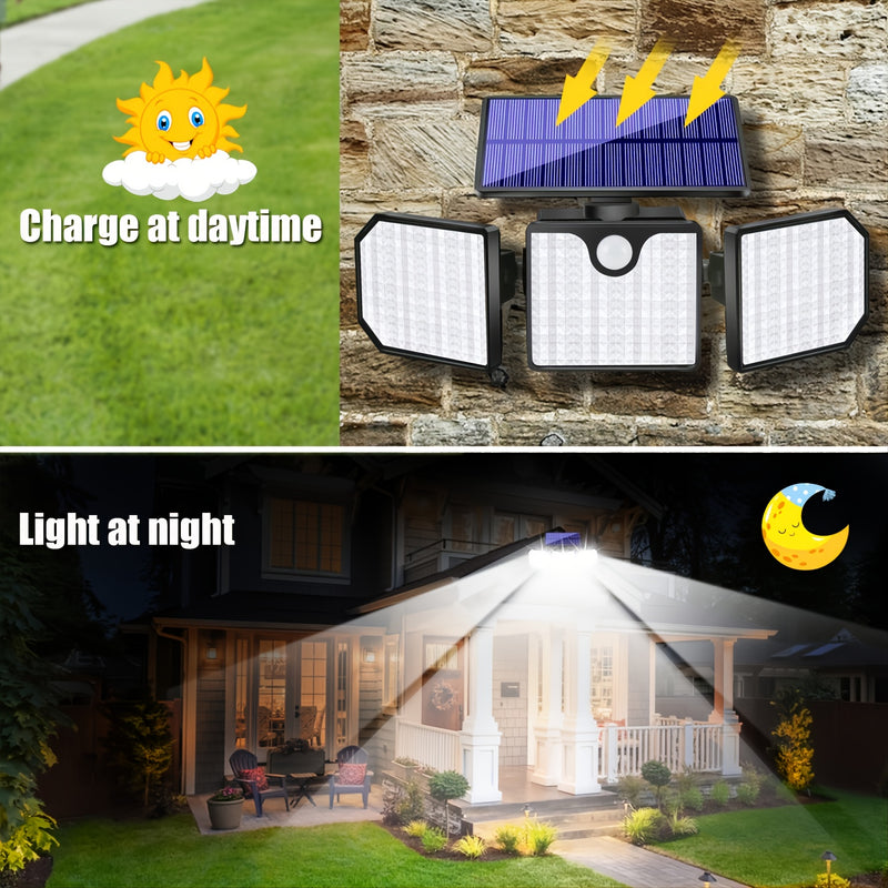 1pc/2pcs 230 LED 2200LM Led Solar Motion Sensor Light, Outdoor 3 Adjustable Heads Security LED Flood Light