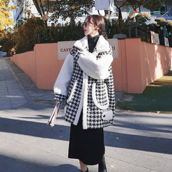 Houndstooth Coat Women's Short Woolen Autumn And Winter New Korean Version Thickened Wild Lamb Wool Coat