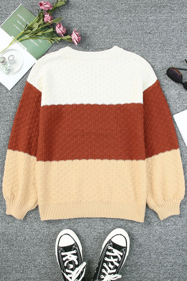 Color Block Ribbed Trim Drop Shoulder Sweater