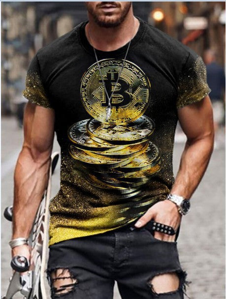 Men's Casual Round Neck Short Sleeve 3D Digital Printing Slim Pullover Men's T-Shirt