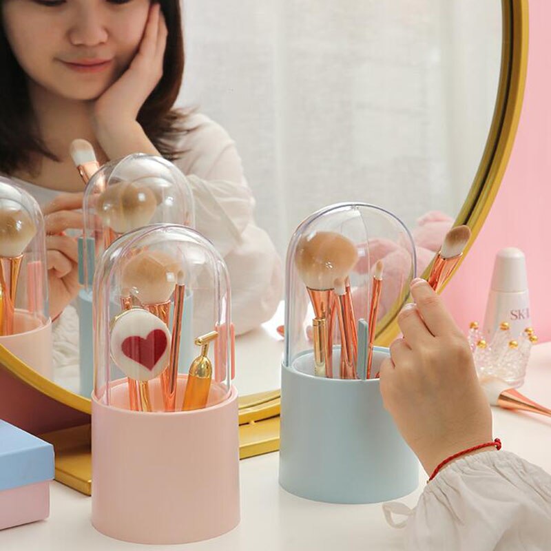 Makeup Brush Storage Box Cosmetic Organizer Makeup Brush Barrel Holder Eyebrow Pencil Plastic Box Waterproof Contains Pearls
