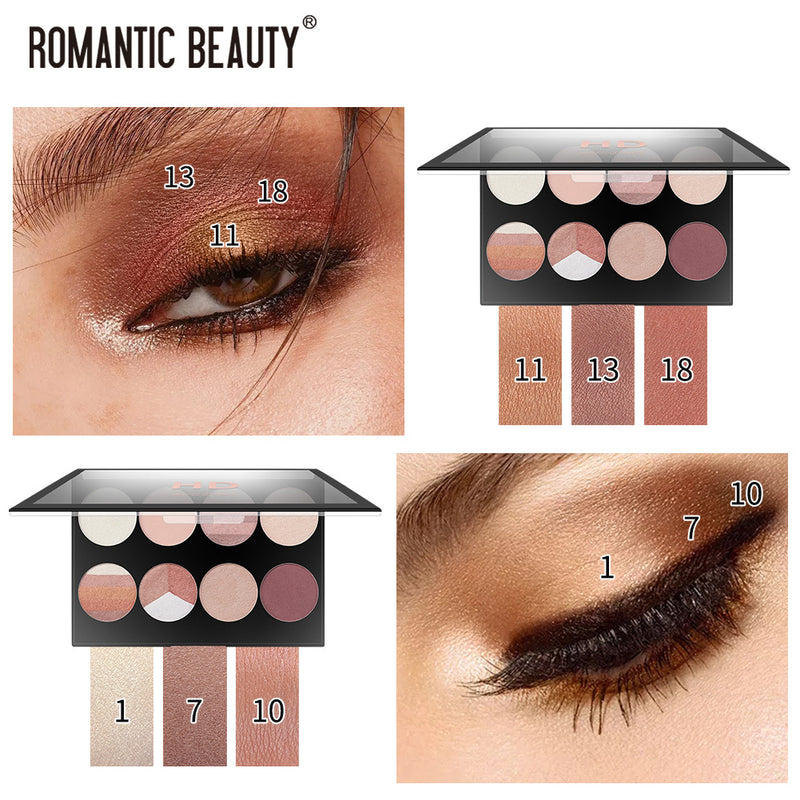 Romantic Beauty 8-Compartment Multi-Color Eyeshadow Pearl Matte Easy To Apply Finishing Eyeshadow Palette