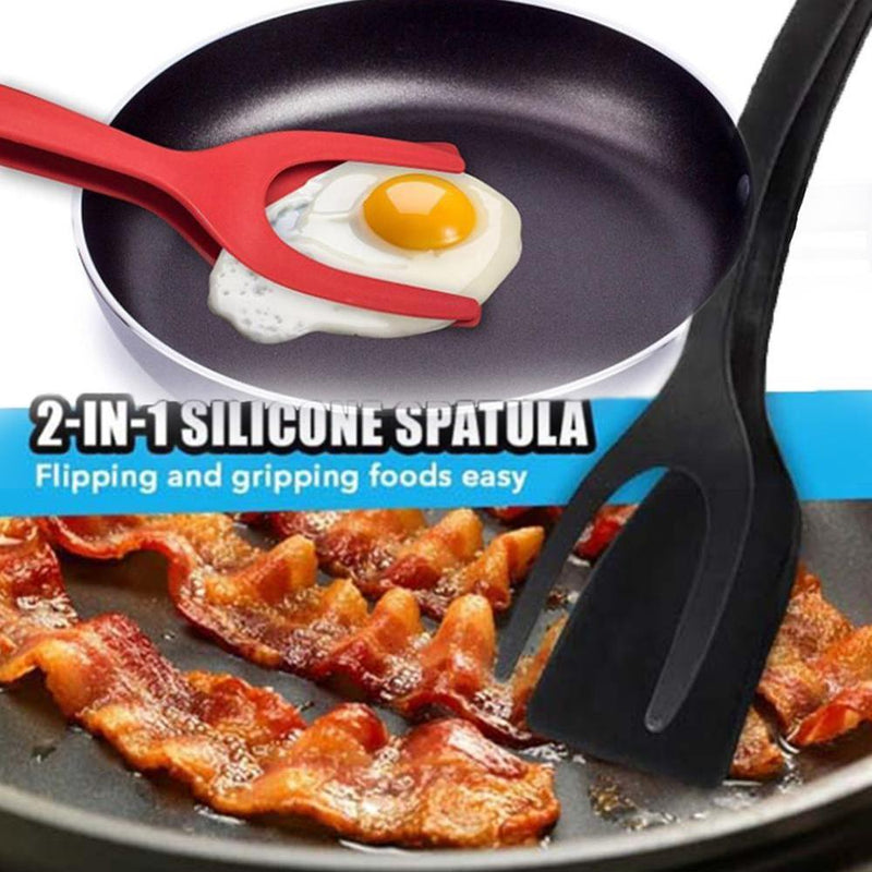 2 In 1 Grip and Flip Tongs Egg Spatula Tongs Clamp Pancake Fried Egg French Toast Omelet Overturned Turner Kitchen Accessories