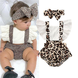 Newborn Baby Clothes Girl Ruched Leopard Print Sleeveless Baby Rompers Jumpsuit Headband Summer Casual Baby Clothes Outfits