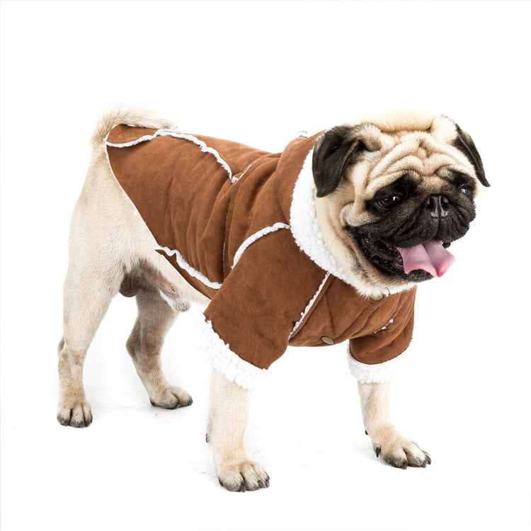 Winter New High Quality Pet Clothes Lamb Velvet Coat British Simple Solid Color Dog Warm Cotton Coat