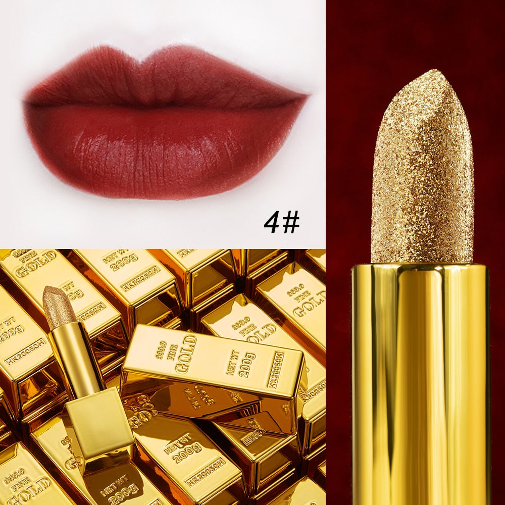 Glitter Lipstick Moisturizing Makeup Velvet Matte Gold Lipstick Waterproof Lipstains Sexy Shiny Red Cosmetics Pigment Nude Rouge eprolo