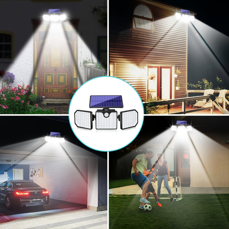 1pc/2pcs 230 LED 2200LM Led Solar Motion Sensor Light, Outdoor 3 Adjustable Heads Security LED Flood Light