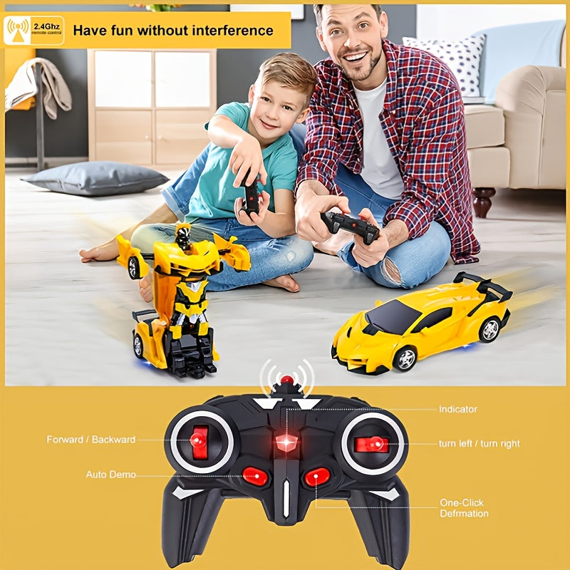 Remote Control Transform Car Robot Toy With Lights Deformation RC Car 360°Rotating Stunt Race Car Toys