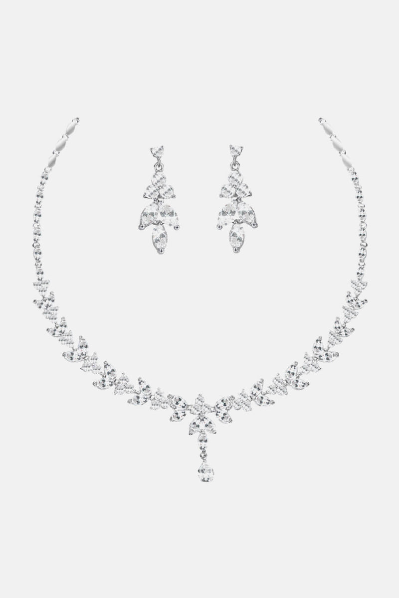 18k Platinum-Plated Necklace and Drop Earrings Set