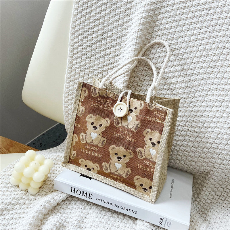 Japanese Cartoon Bear Tote Bag Cute And Lightweight Student Lunch Bag Large Capacity Storage Lunch Box Shoulder Bag