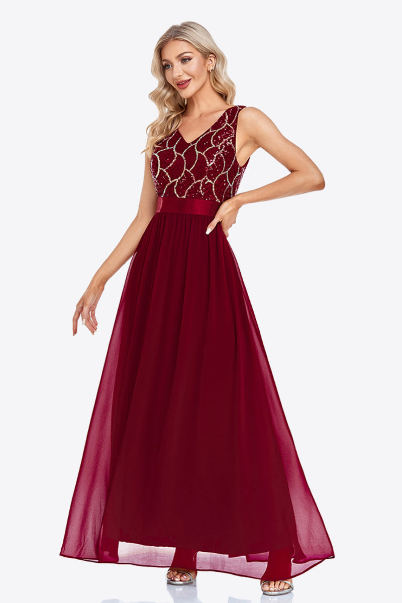 Sequin V-Neck Sleeveless Formal Dress