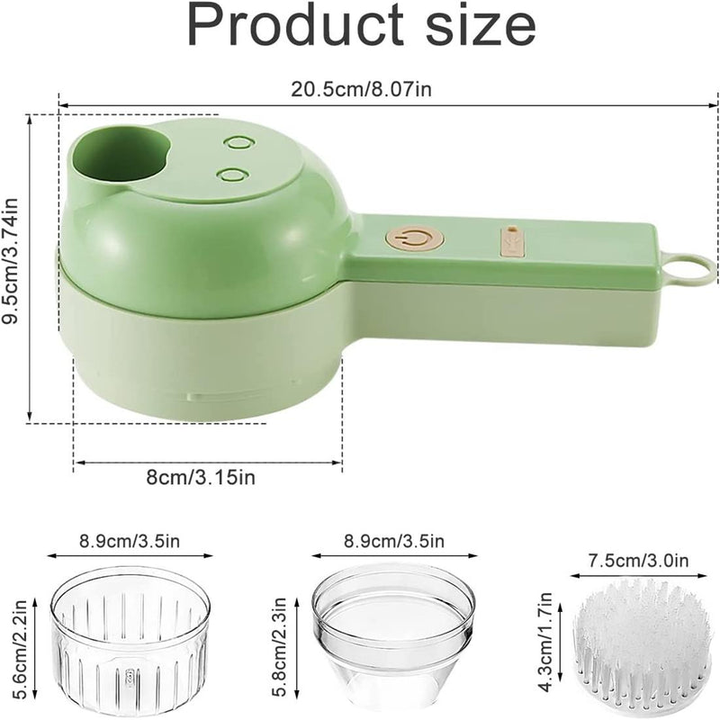 1pc 4 In 1 Vegetable Chopper Handheld Electric Vegetable Cutter Set Portable Wireless Garlic Mud Masher Garlic Press And Slicer Set Multifunctional Electric Mini Food Processor With Brush For Ginger Peppers Onions Garlic Vegetable Chopper