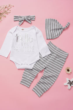Baby Girls Letter Print Bodysuit and Striped Pants Set