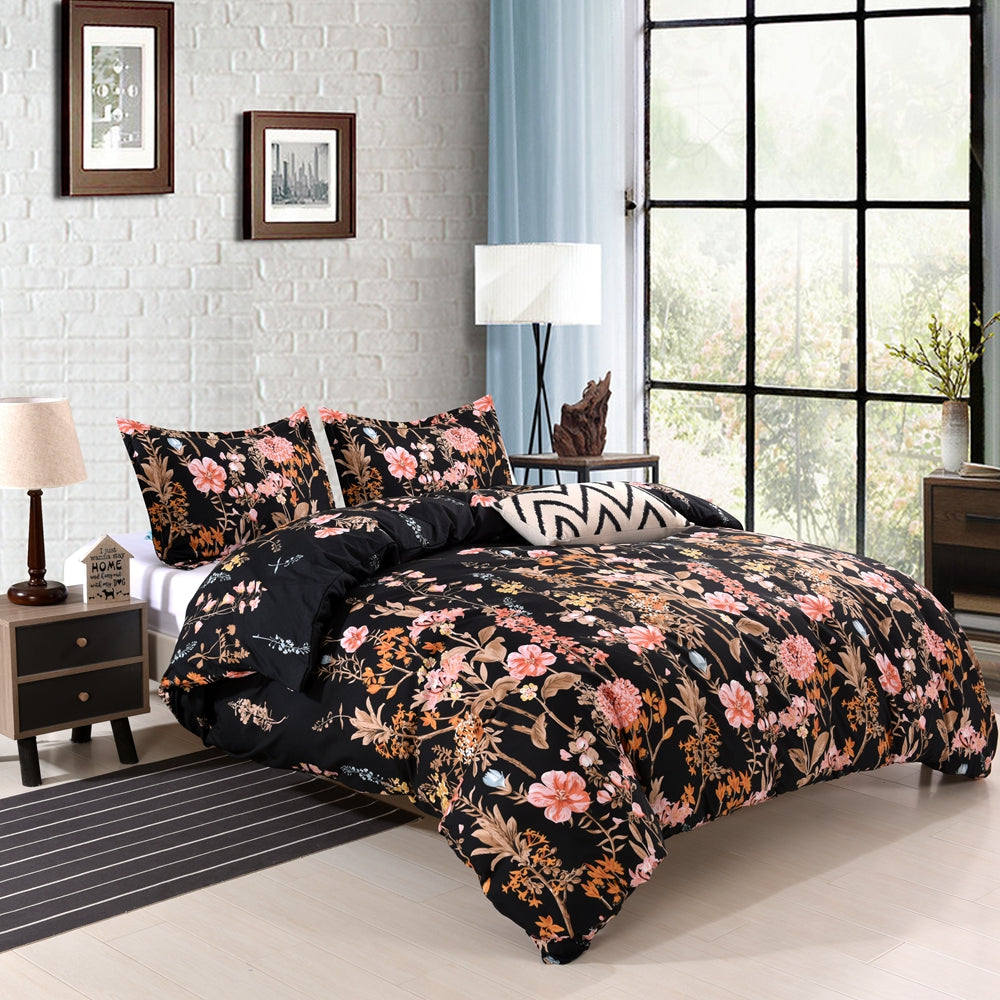 Duvet Cover & 2 Pillowcase, 3pcs Soft Microfiber Bedding, Flower Pattern Duvet Cover (No Duvet), Twin/Queen/King