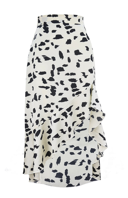 Printed Ruffle Irregular Half-Body Dress