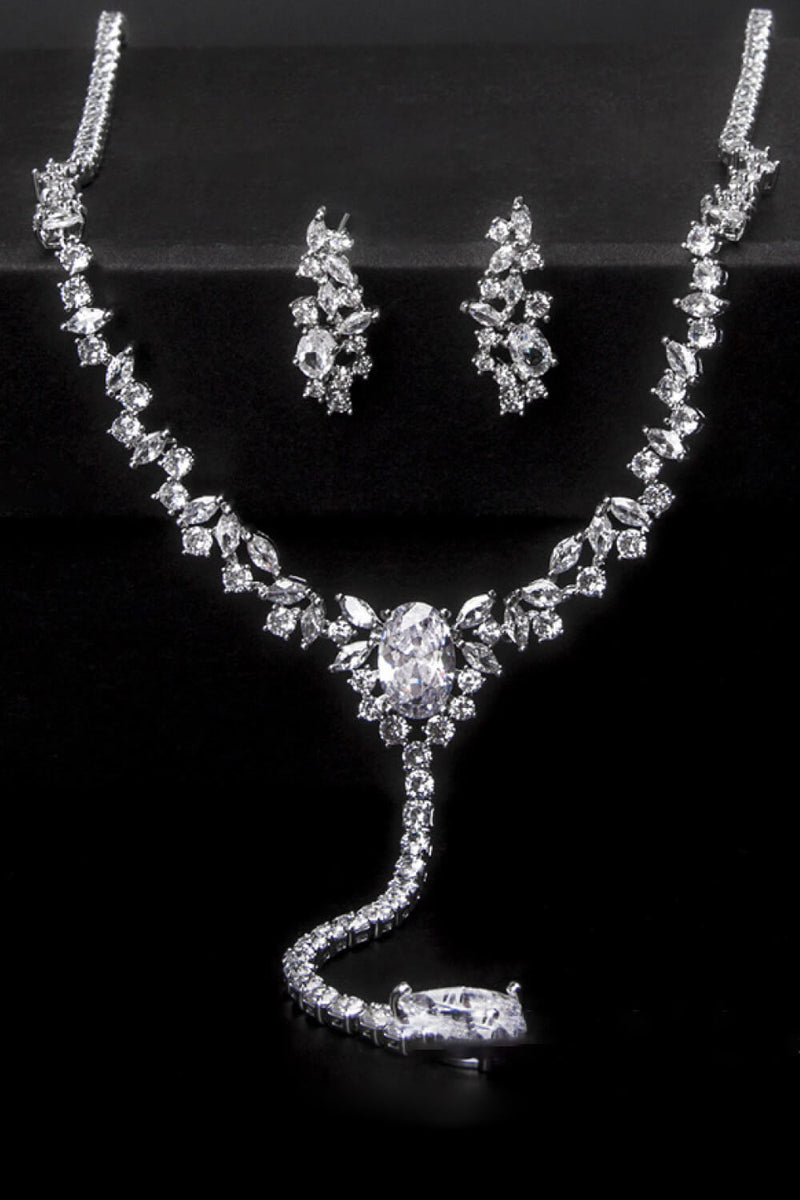 Fashionable Cubic Zirconia Necklace and Dangel Earrings Set