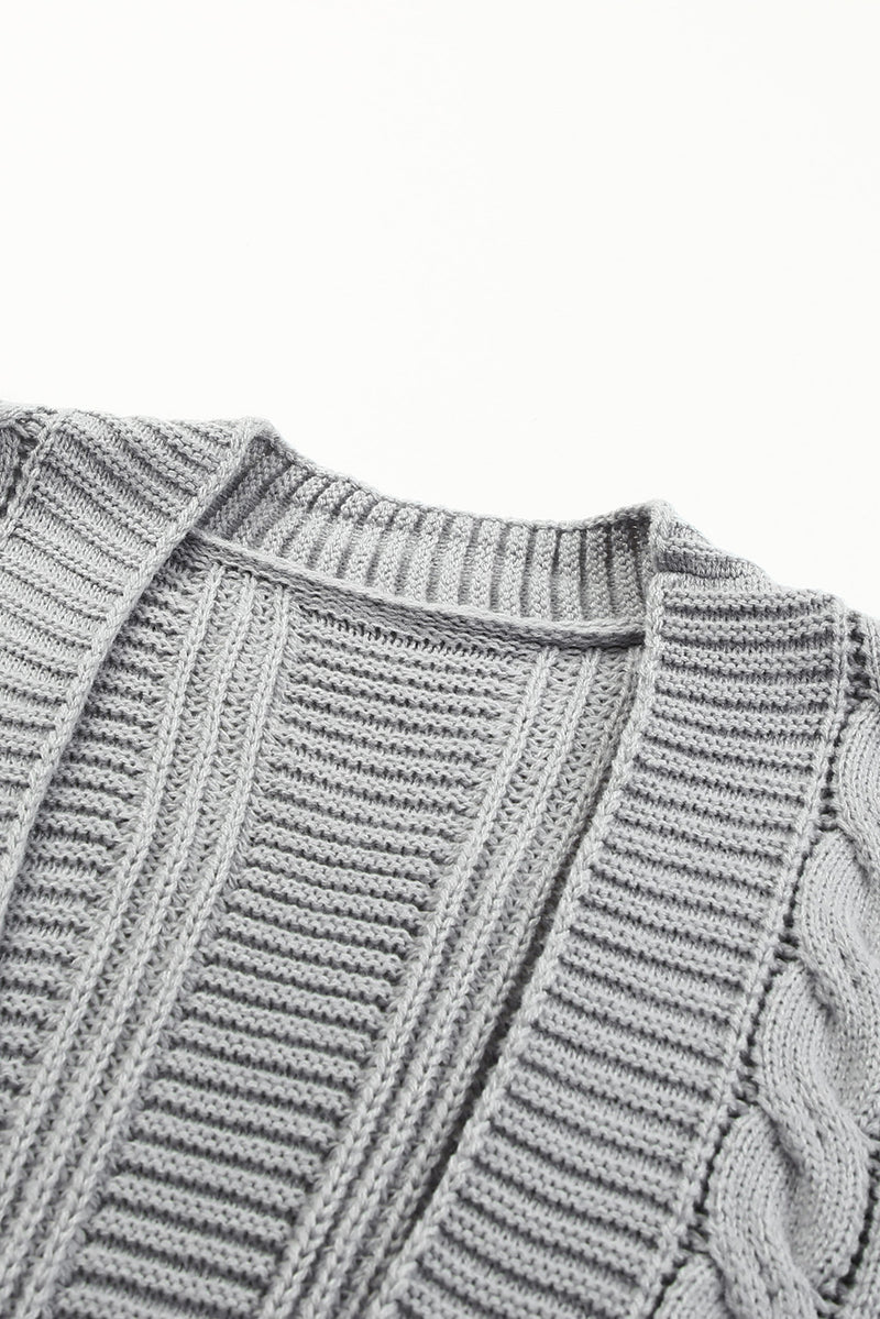 Cable-Knit Button Front V-Neck Cardigan