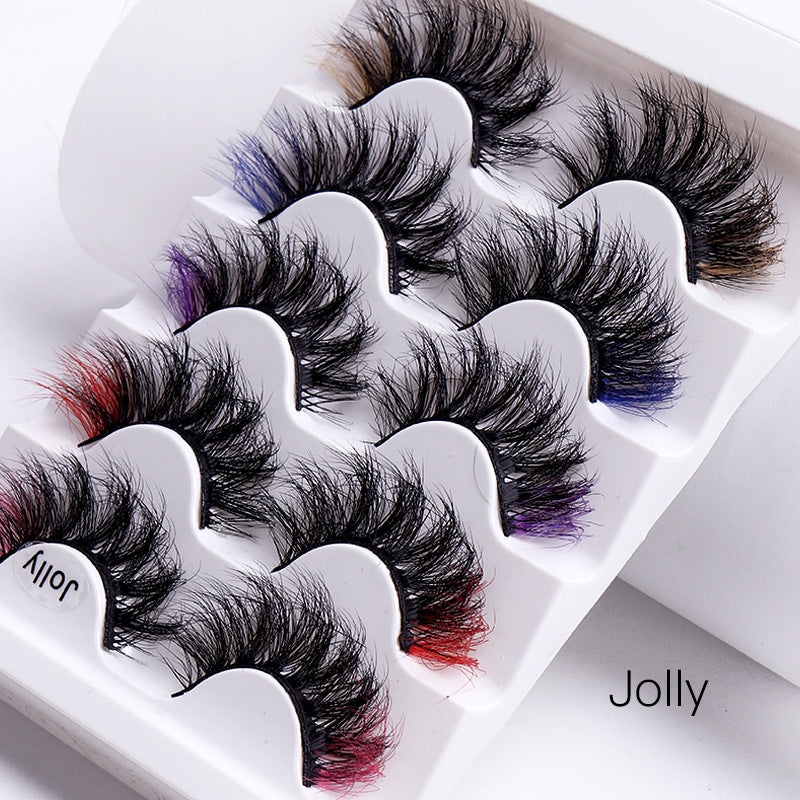 5 Pairs Of Colorful Fried False Eyelashes Multi Layer Thick Cross Mink Like Eyelashes