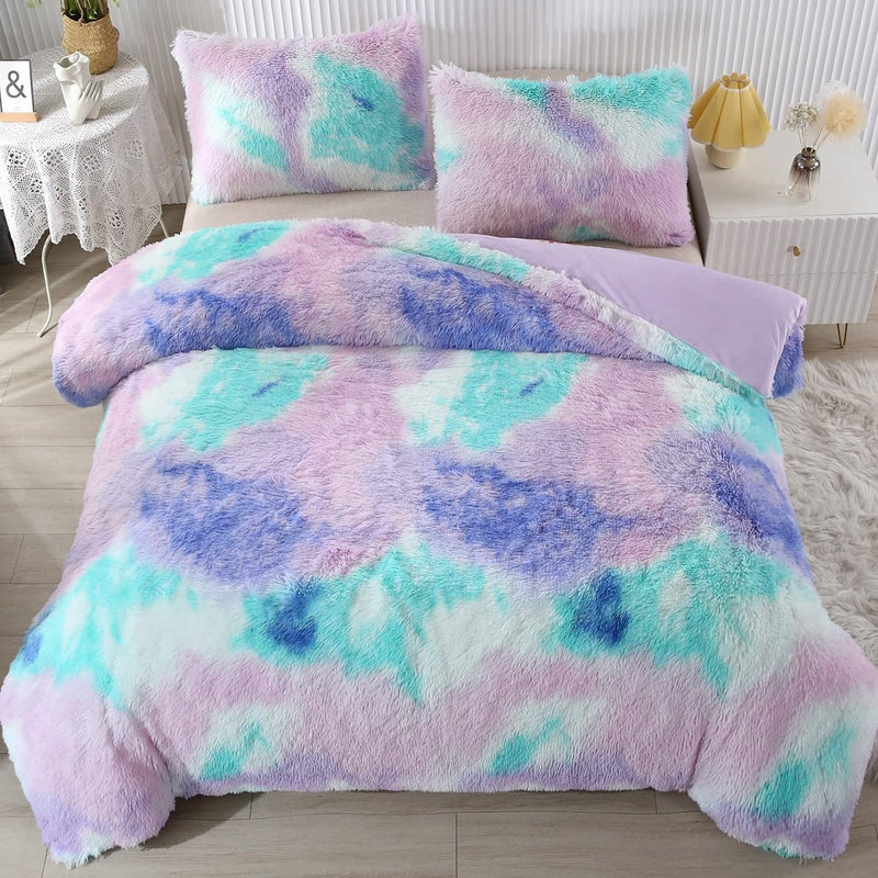 3pcs Tie Dye Plush Duvet Cover Set ( 1 Duvet Cover + 2 Pillowcase), Soft & Warm Bedding Set
