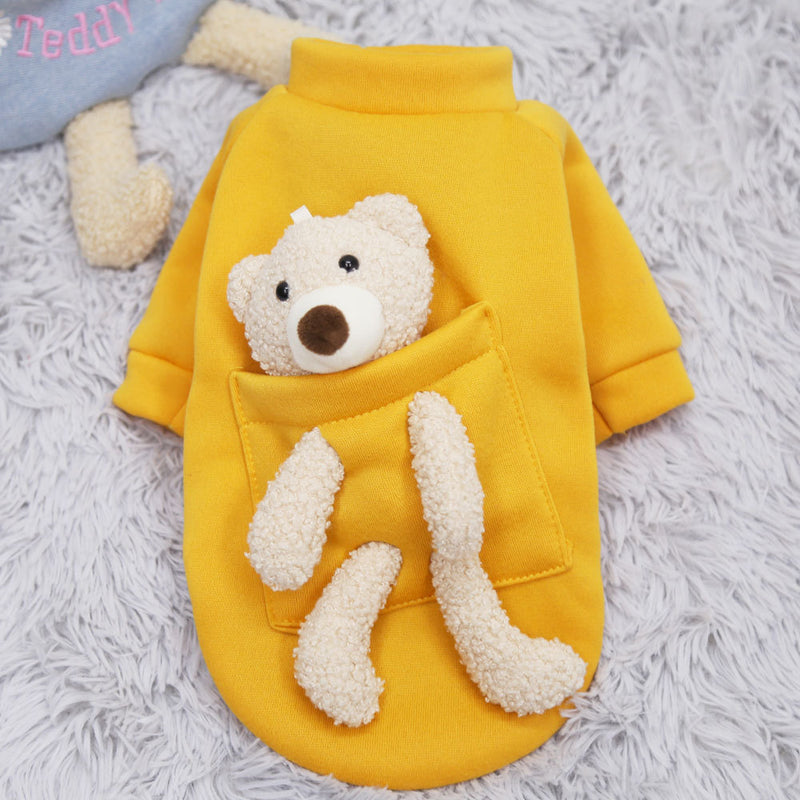 Net Red Pocket Bear Dog Cat Guard Clothes Autumn And Winter Plus Velvet Small Dog Warm Pet Supplies