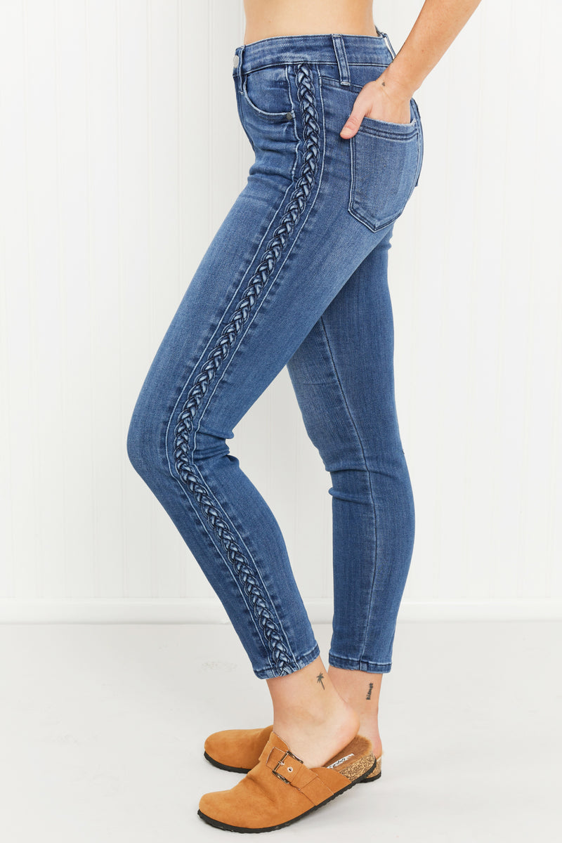 Judy Blue Stevie Full Size Mid-Rise Braided Detail Relaxed Jeans