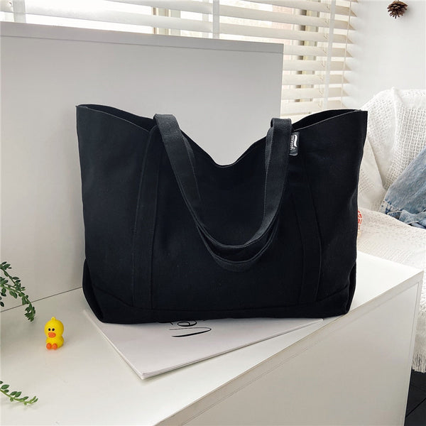 Canvas Bag Women's One-Shoulder Large Capacity Japanese Ins Trend Students Literary Black Fashion Handbag