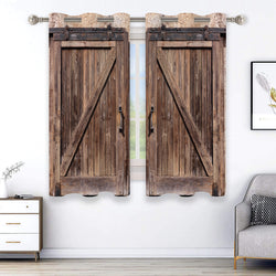 2pcs Rustic Curtain, Wooden Door Pattern Curtain For Bathroom, Living Room, Bedroom, Window Curtains, Home Decoration