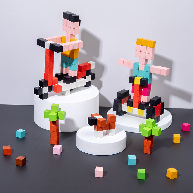 Wooden Mosaic Three-Dimensional Puzzle Fun Pixel Puzzle Board Children's Early Education Building Blocks Adult Decompression Toys