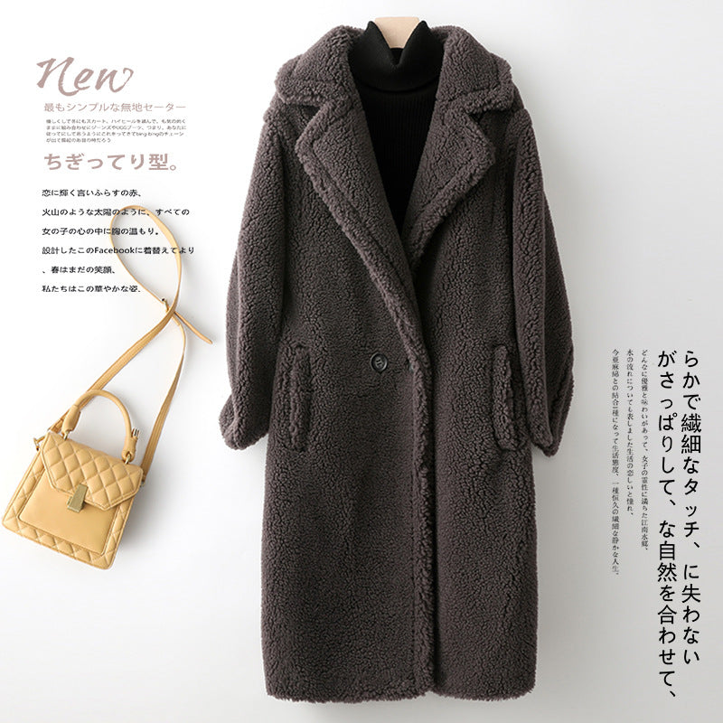 Teddy Bear Coat Female Winter New Sheep Shearling Medium-Length Section Lamb Fur One Fur Coat