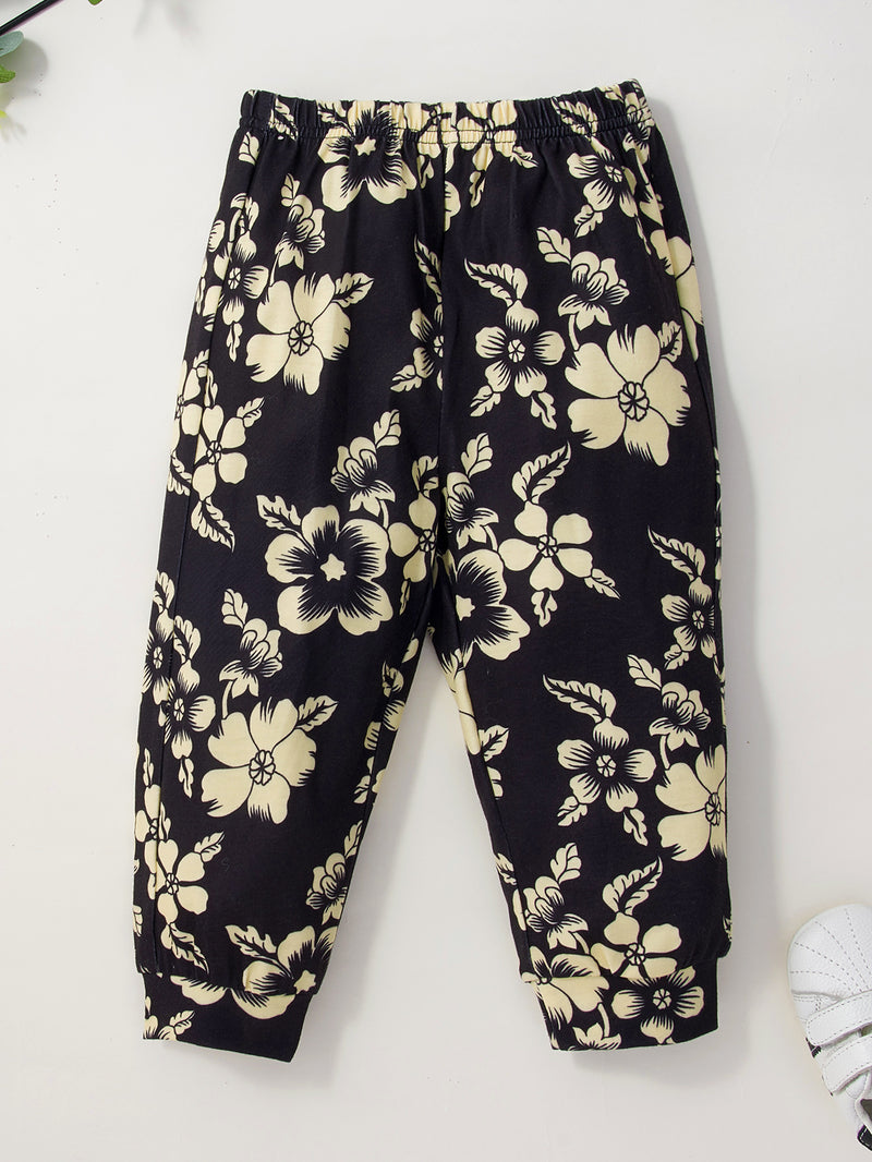 Girls Waffle Top and Floral Pants Set