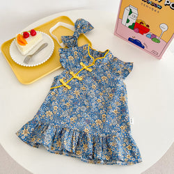 Children's skirt new summer baby girl retro wind disc buckle floral sleeveless cheongsam 0-2 years old baby dress