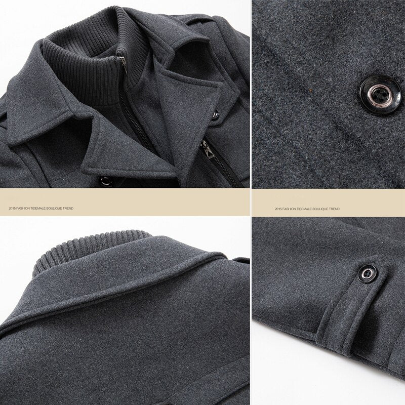 Autumn and winter new business woolen coat men's fashion double-collar cold-resistant woolen cloth men's coat woolen coat on behalf of hair