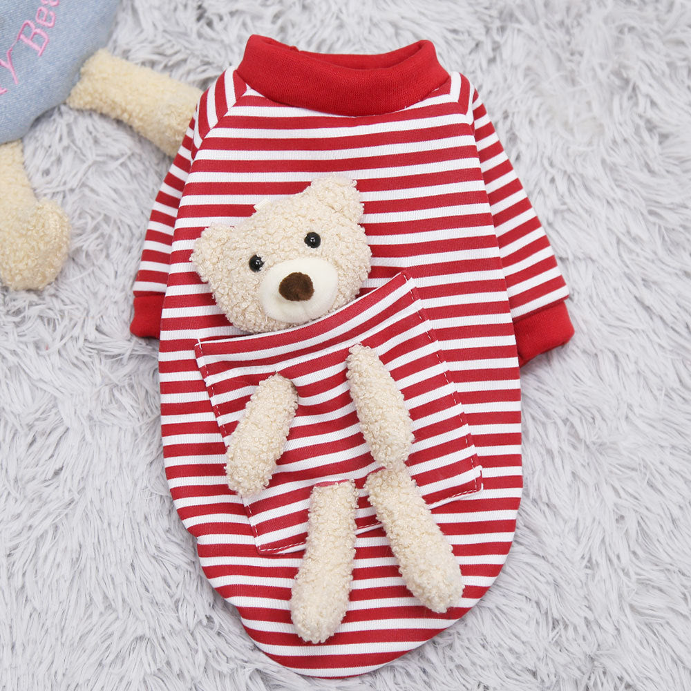 Net Red Pocket Bear Dog Cat Guard Clothes Autumn And Winter Plus Velvet Small Dog Warm Pet Supplies