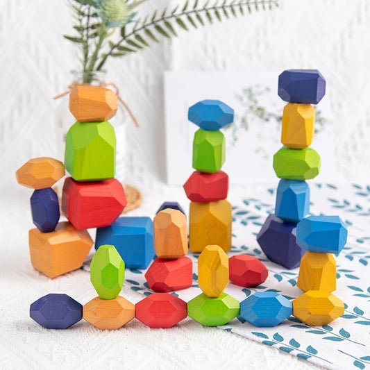 Children's Wooden Colored Stone Jenga Building Block Educational Toy Creative Nordic Style Stacking Game Rainbow Wooden Toy Gift