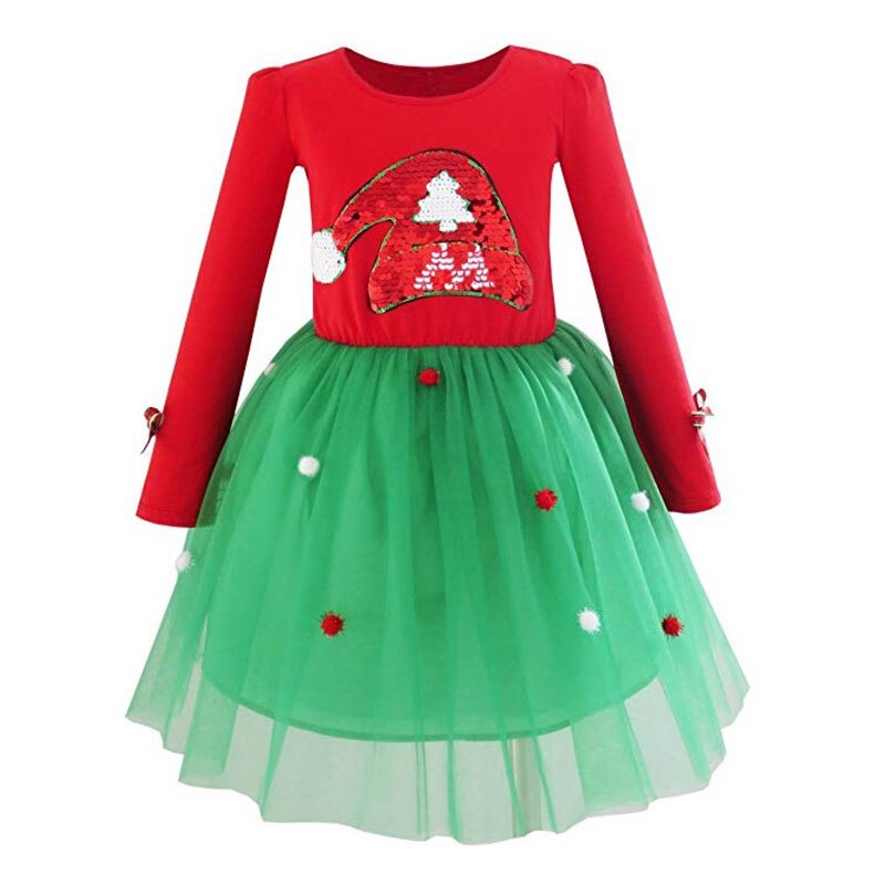 New Baby Girl Clothes Dress For Girls Autumn Christmas Tree Print Holiday Children Clothing Party Tulle Kids Costume New Year
