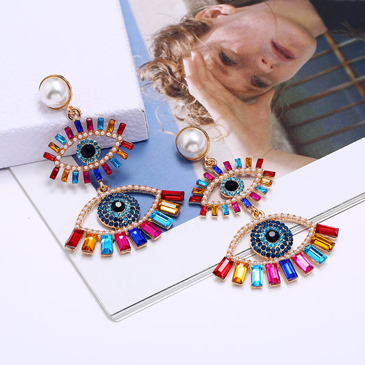 Devil's Eye Exaggerated Earrings Women's New European and American Long Personality Eye Jewelry Stud Earrings Retro Earrings