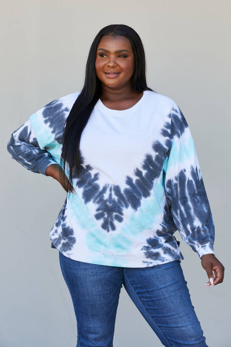 Sew In Love Full Size Tie-Dye Side Slit Sweatshirt