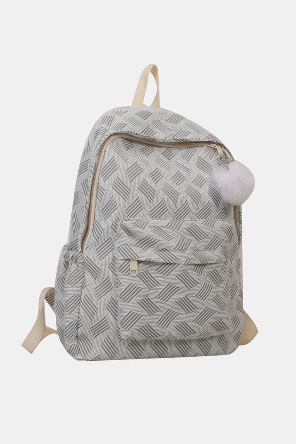 Printed Polyester Large Backpack (Fluffy Ball Included)