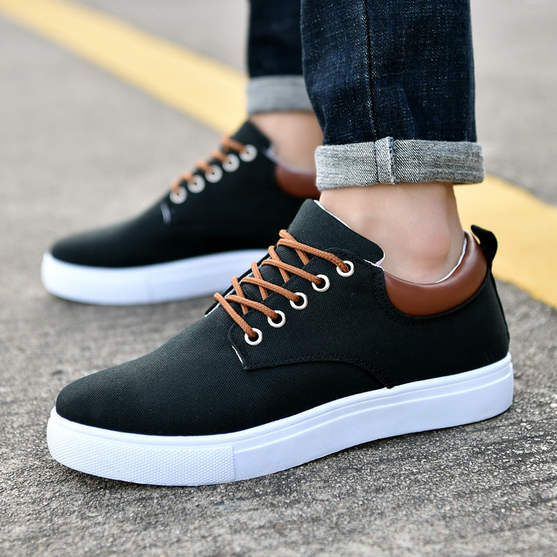 Men's Fashion Canvas Lace-Up Skate Shoes, Comfortable Sneakers, Autumn, Black/Grey/Khaki