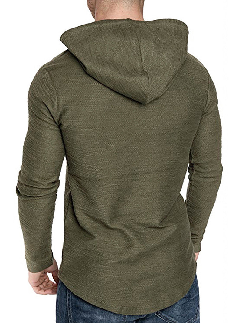 Men's Solid Color Curved Hem Drawstring Hooded Sweatshirt