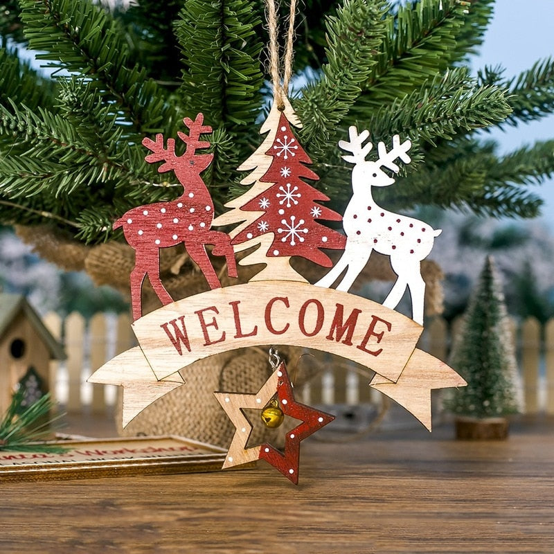 Christmas Decorations Wooden Letter Printed Christmas Tree Elk Birds Bells Hanging Pendant Christmas Tree Decorations Ornaments