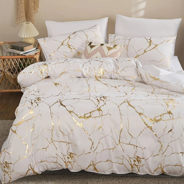 3pcs Brushed Marble Pattern Duvet Cover Set (1 Duvet Cover + 2 Pillowcase), Soft & Cozy Bedding Set