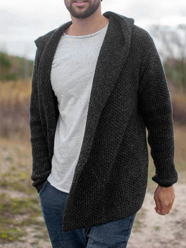 Men'S Solid Color Hooded Sweater Cardigan