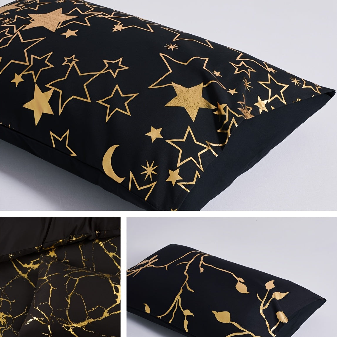 3pcs Black & Golden Bedding Set (1 Duvet Cover + 2 Pillow Case), Soft Quilt Cover For Bedroom