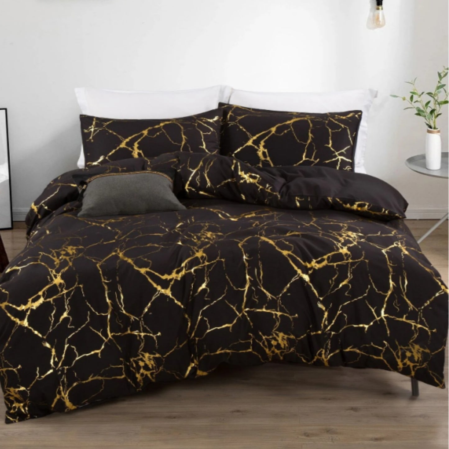 3pcs Black & Golden Bedding Set (1 Duvet Cover + 2 Pillow Case), Soft Quilt Cover For Bedroom