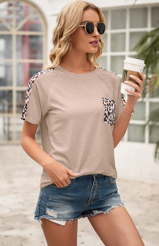 Women's Leopard Print Crew Neck Short Sleeve T-Shirt