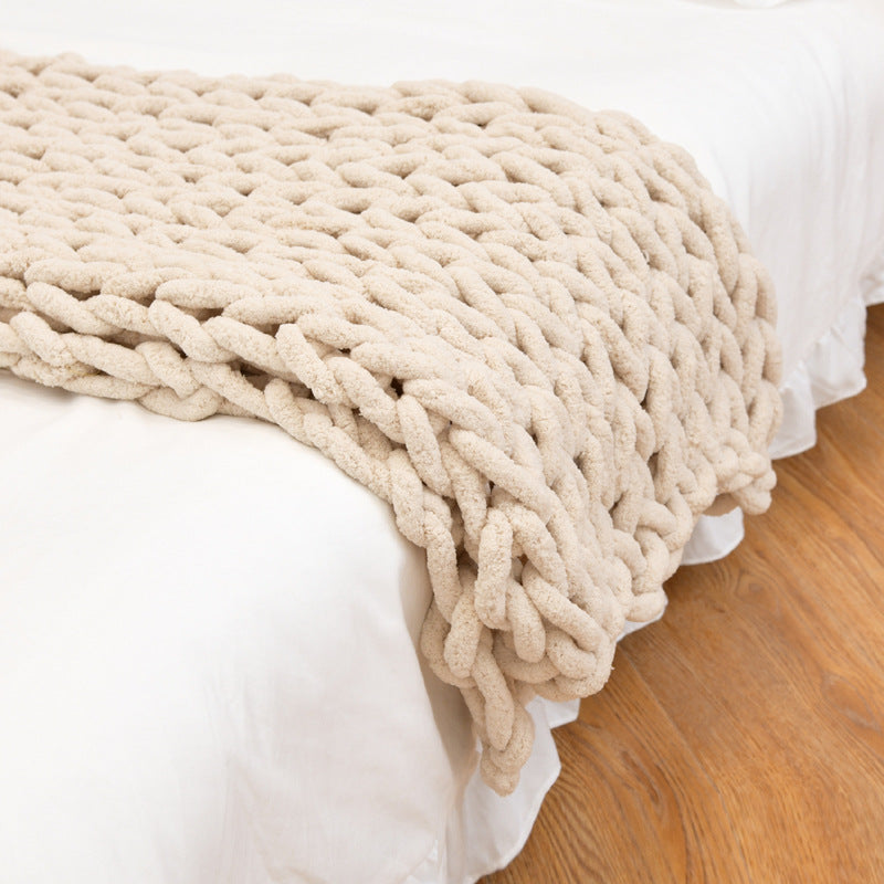 Ins handmade coarse wool woven chenille blanket